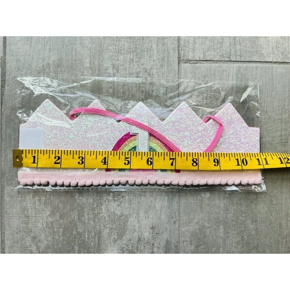 Baby Girl 1st First Birthday Felt Rainbow Glitter Crown Princess Unicorn Party